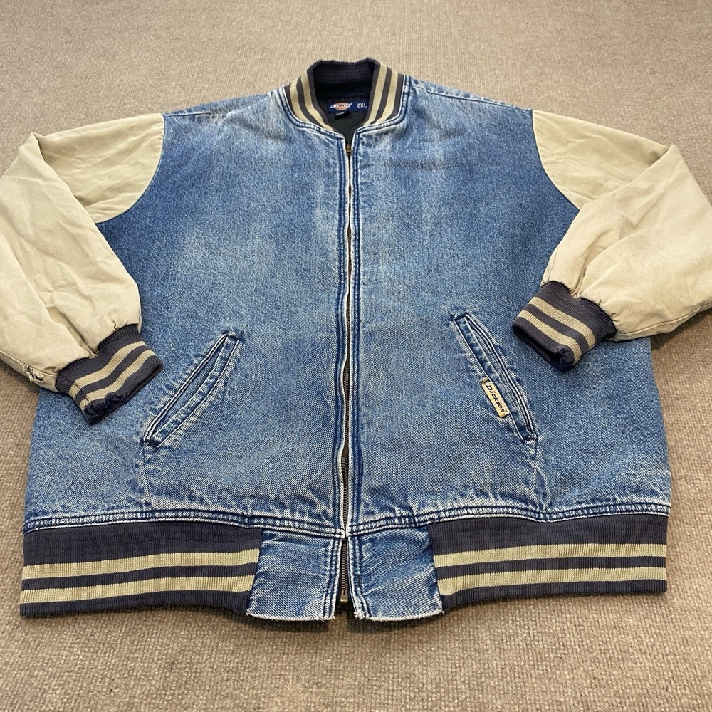 Vintage‎ Dickies Denim Jacket 90s Y2K Blanket Lined Size XXL Bomber Distressed
